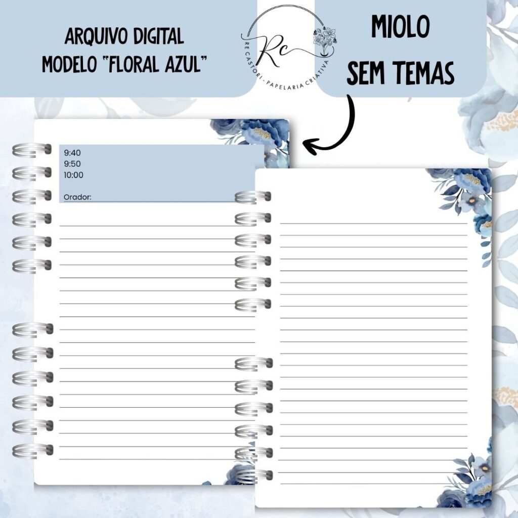 KIT DIGITAL CADERNO + MIOLO ASSEMBLEIA DE CIRCUITO 2025-2026 – FLORAL AZUL – SEM TEMA - Imagem 7