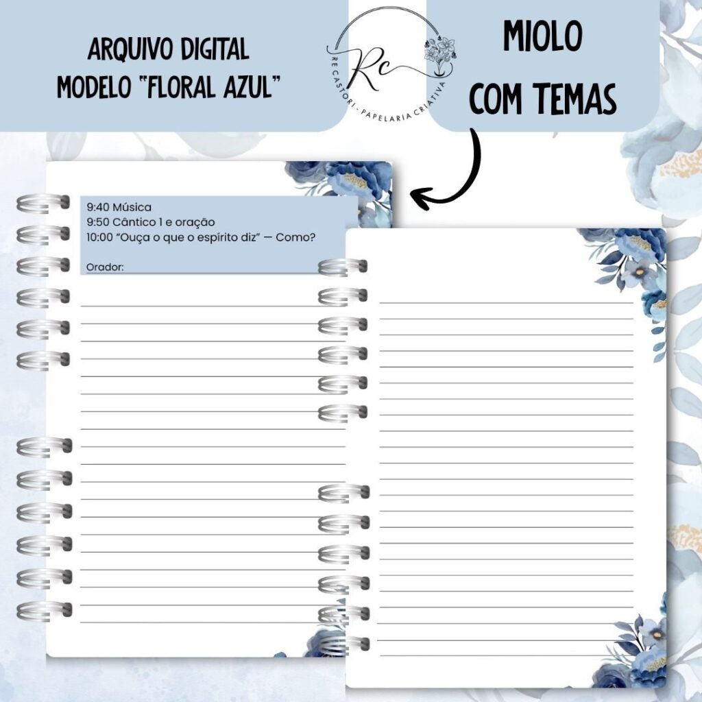 KIT DIGITAL CADERNO + MIOLO ASSEMBLEIA DE CIRCUITO 2025-2026 – FLORAL AZUL – COM TEMA - Imagem 5