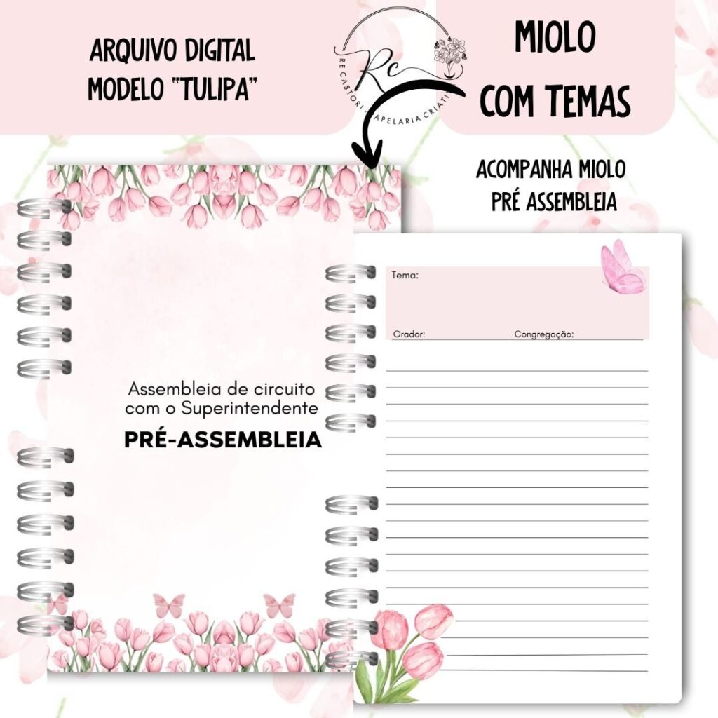 KIT DIGITAL CADERNO + MIOLO ASSEMBLEIA DE CIRCUITO 2025-2026 – FLORAL ROSA – COM TEMA - Imagem 3