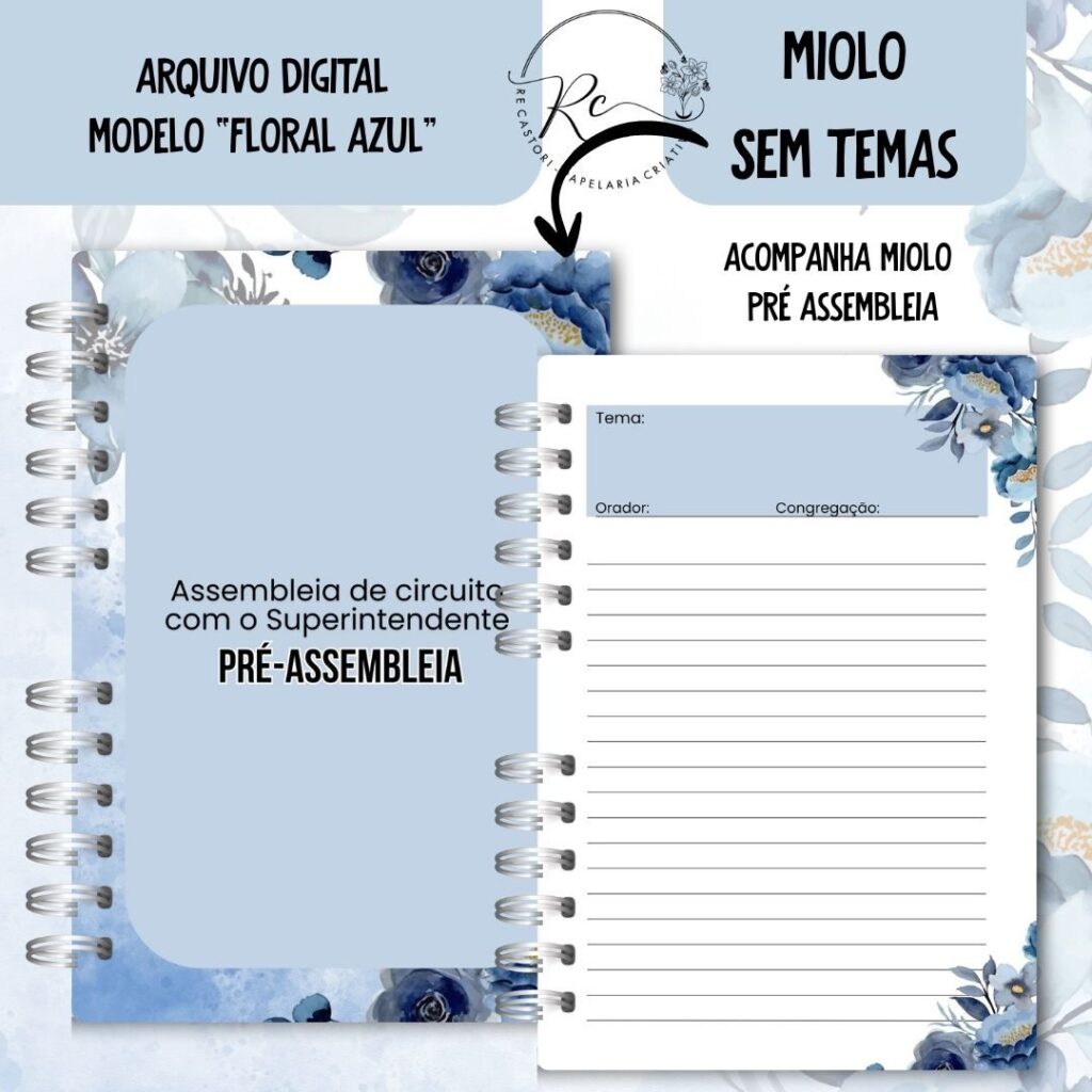 KIT DIGITAL CADERNO + MIOLO ASSEMBLEIA DE CIRCUITO 2025-2026 – FLORAL AZUL – SEM TEMA - Imagem 6
