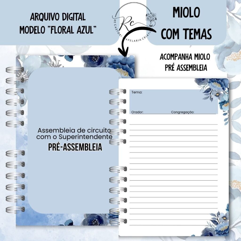 KIT DIGITAL CADERNO + MIOLO ASSEMBLEIA DE CIRCUITO 2025-2026 – FLORAL AZUL – COM TEMA - Imagem 4