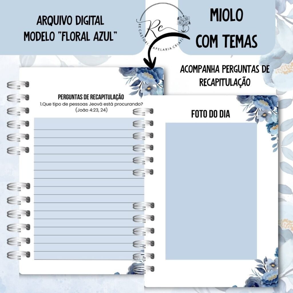 KIT DIGITAL CADERNO + MIOLO ASSEMBLEIA DE CIRCUITO 2025-2026 – FLORAL AZUL – COM TEMA - Imagem 3