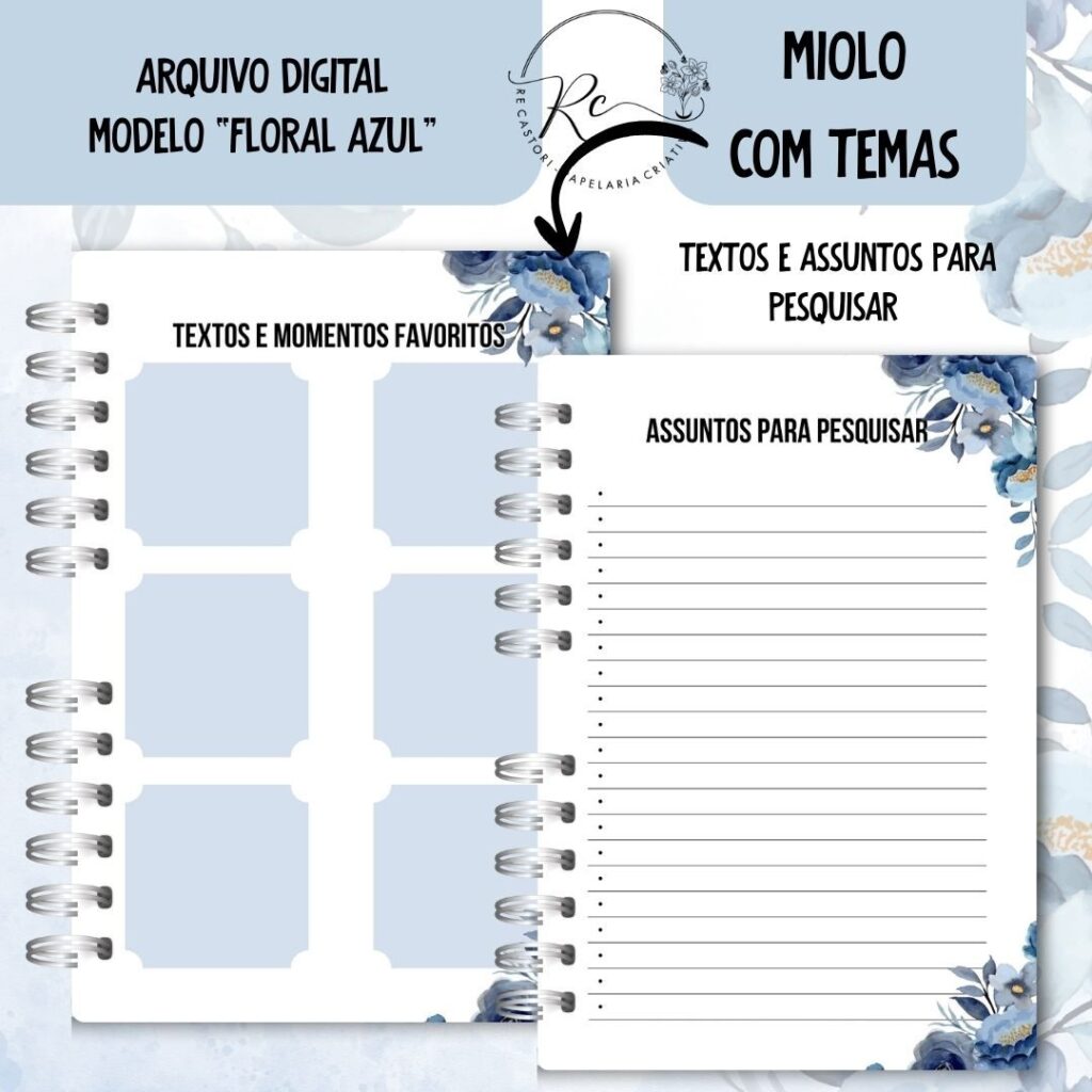 KIT DIGITAL CADERNO + MIOLO ASSEMBLEIA DE CIRCUITO 2025-2026 – FLORAL AZUL – COM TEMA - Imagem 2