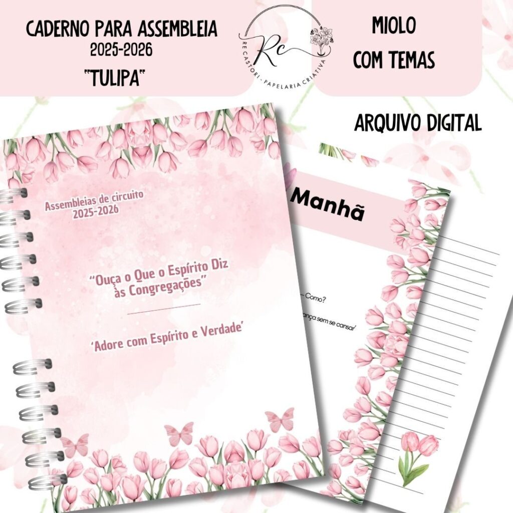 KIT DIGITAL CADERNO + MIOLO ASSEMBLEIA DE CIRCUITO 2025-2026 – FLORAL ROSA – COM TEMA - Imagem 1
