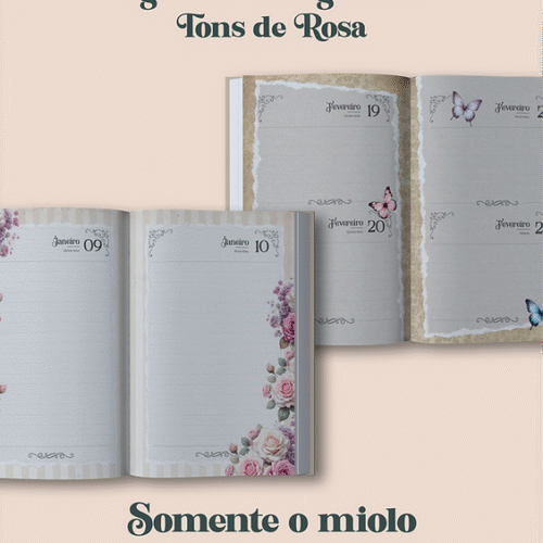 Agenda Vintage Tons de Rosa 2026 costura (somente o miolo)