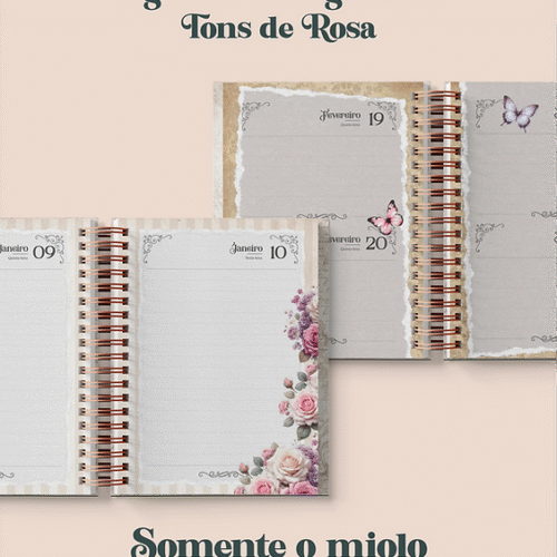 Agenda Vintage Tons de Rosa 2026 wireo (somente o miolo)