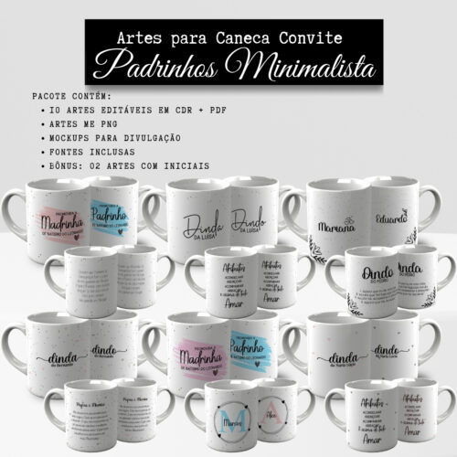 Arte Caneca Convite Padrinhos Minimalista