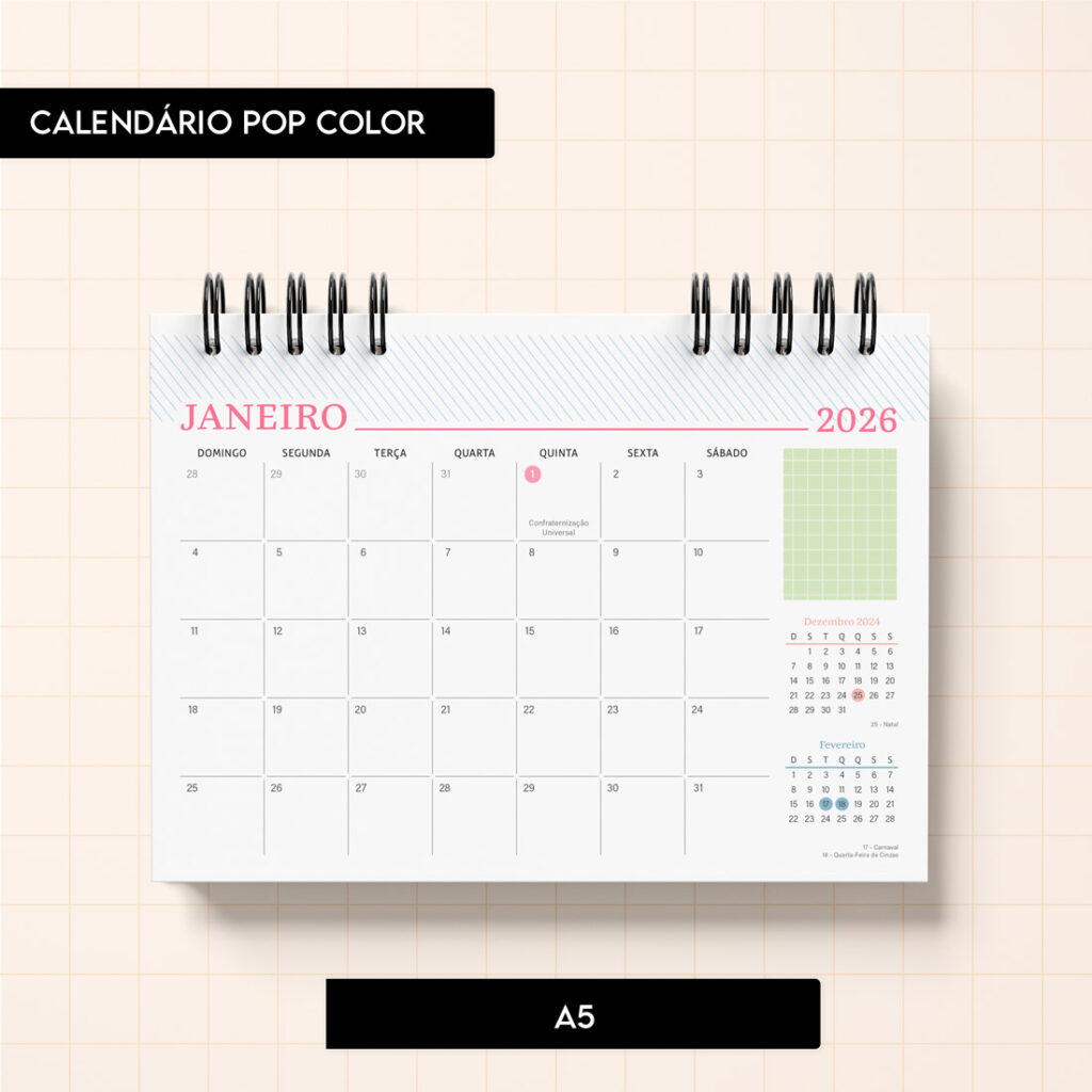 Arquivo digital – Calendário Pop Color 2026 - Imagem 1
