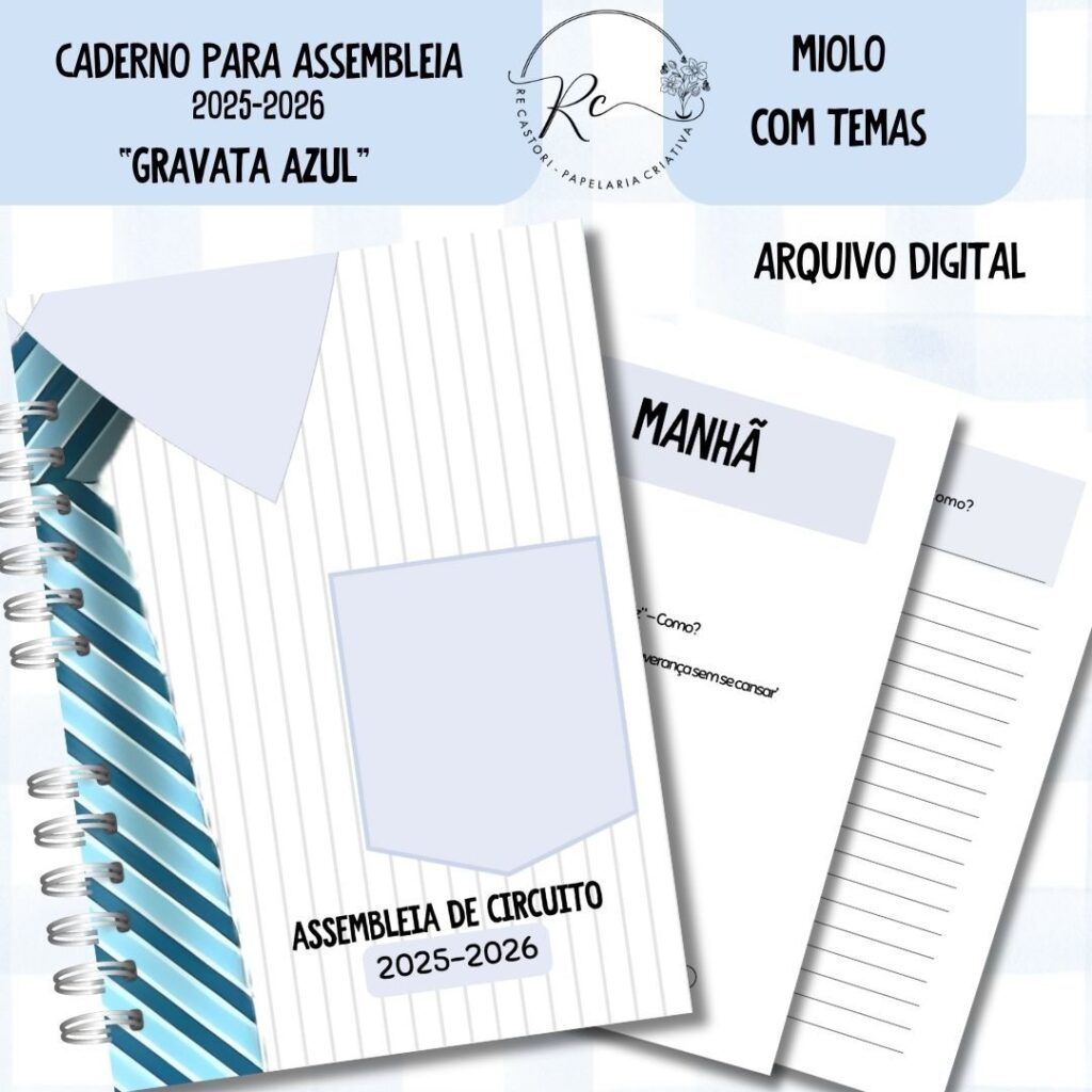 KIT DIGITAL CADERNO + MIOLO ASSEMBLEIA DE CIRCUITO 2025-2026 – GRAVATA AZUL – COM TEMAS - Imagem 1