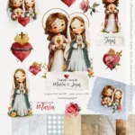 Kit Digital Ilustrações Sagrado Coração: Maria e Jesus