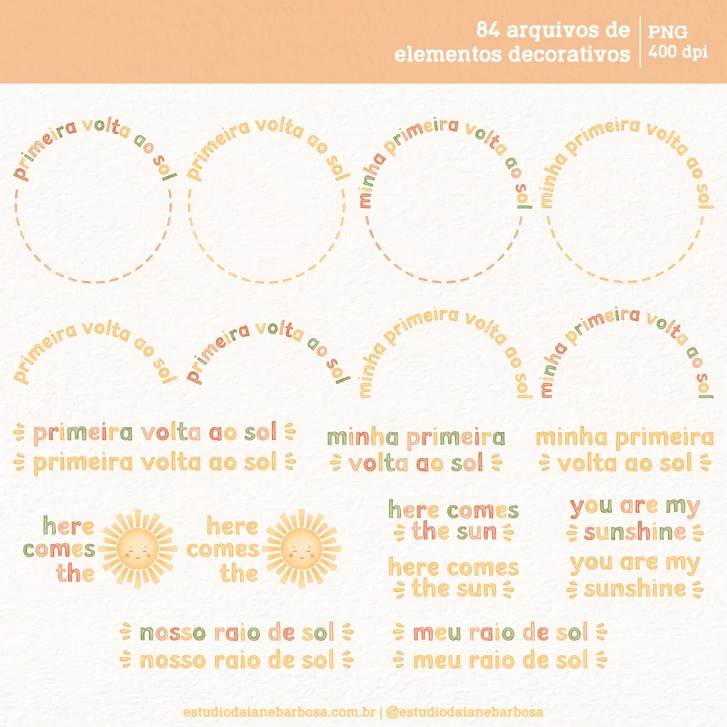 Kit Digital Primeira Volta ao Sol (Boho) – Cliparts em aquarela - Imagem 6