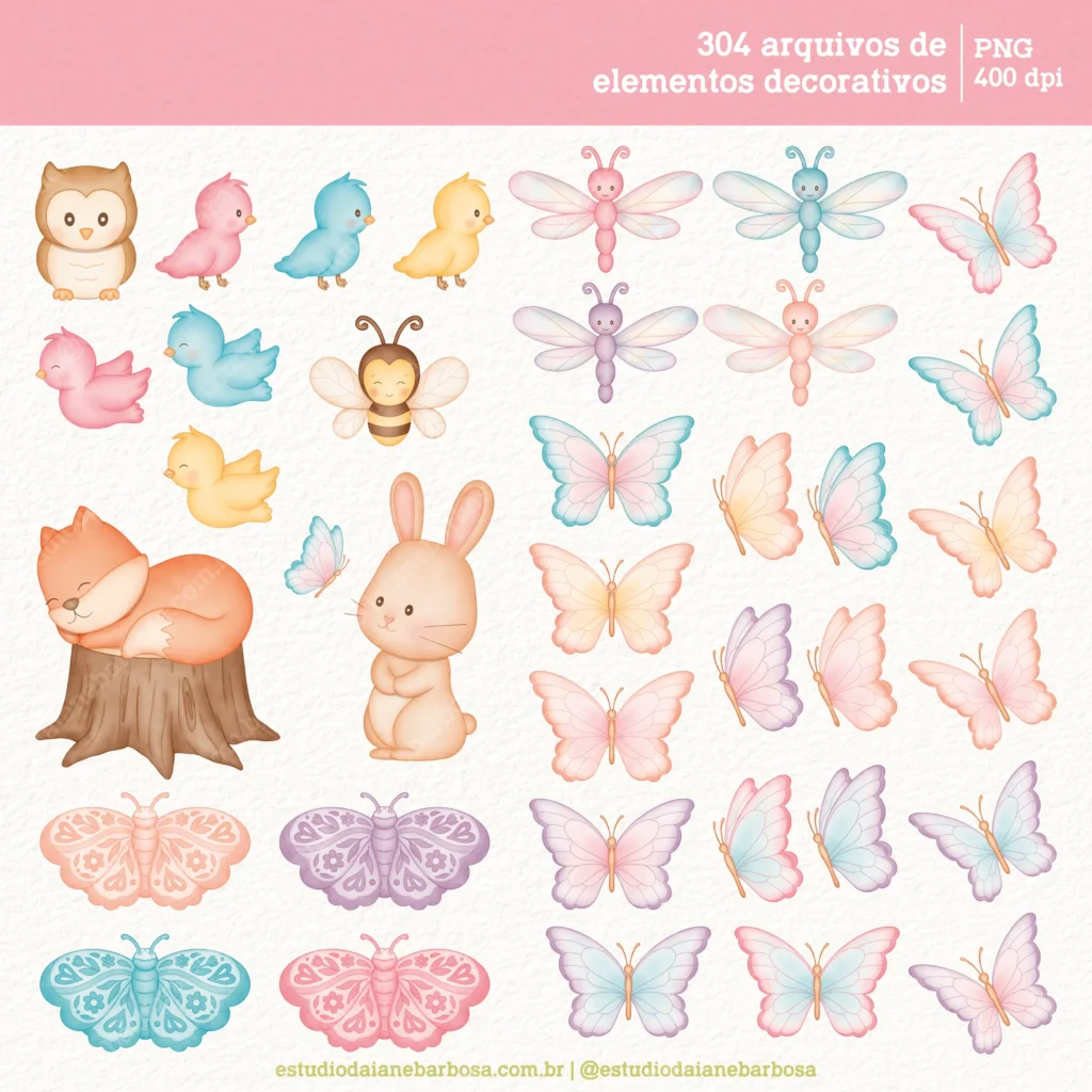 Kit Digital Jardim Secreto 2 – Cliparts em aquarela - Imagem 4