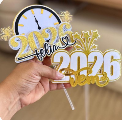 14-2 topos feliz 2026-vem 2026 Arquivo de corte 13 Topos de Bolo Ano Novo 2026 - Imagem 15
