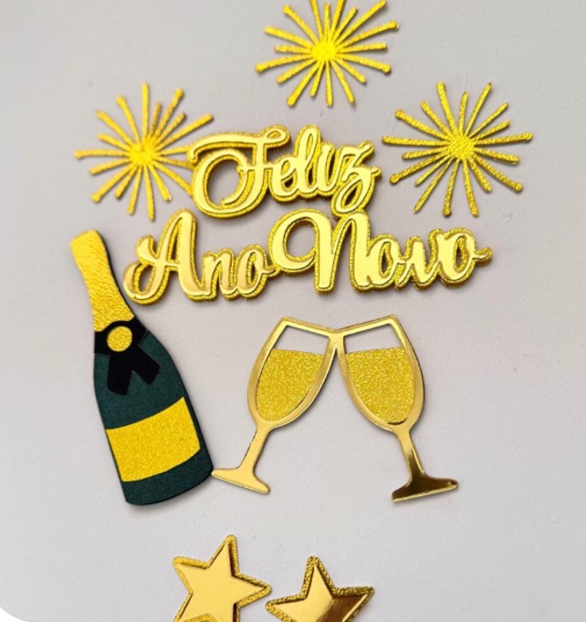 2-FELIZ ANO NOVO Arquivo de corte 13 Topos de Bolo Ano Novo 2026 - Imagem 9