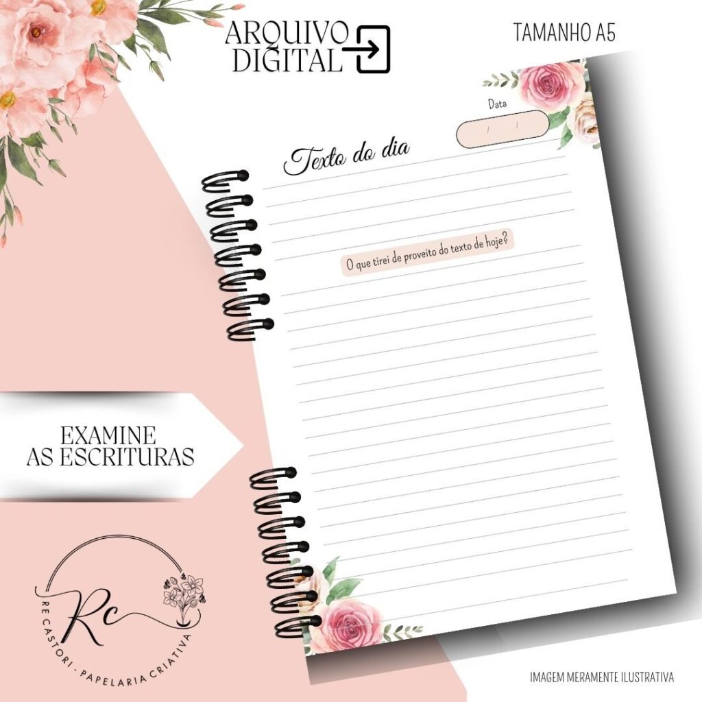 ARQUIVO DIGITAL CADERNO EXAMINE AS ESCRITURAS – PERMANENTE (2026) – Floral Rosa - Imagem 3