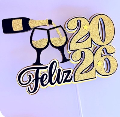 4-FELIZ 2026 Arquivo de corte 13 Topos de Bolo Ano Novo 2026 - Imagem 10