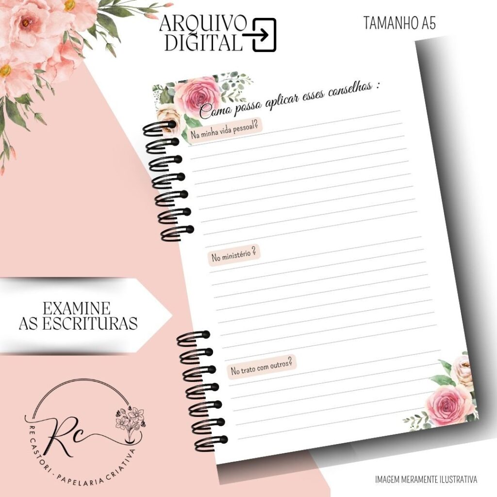 ARQUIVO DIGITAL CADERNO EXAMINE AS ESCRITURAS – PERMANENTE (2026) – Floral Rosa - Imagem 2