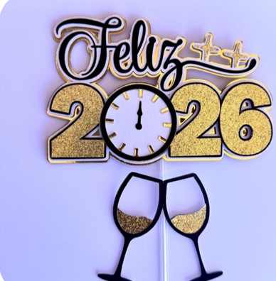 8-FELIZ 2026 Arquivo de corte 13 Topos de Bolo Ano Novo 2026 - Imagem 12