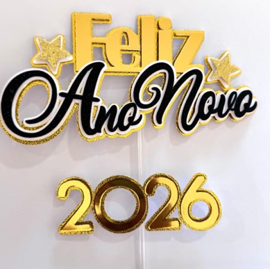 9-FELIZ ANO NOVO Arquivo de corte 13 Topos de Bolo Ano Novo 2026 - Imagem 6