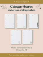 Caderno e bloquinho Costura Coleção Astros