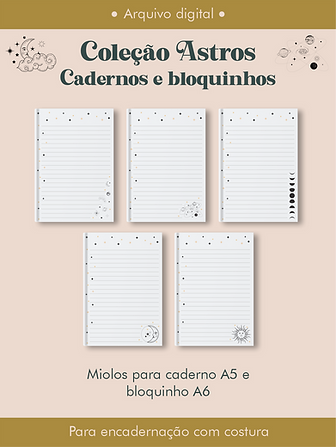 Caderno e bloquinho Costura Coleção Astros
