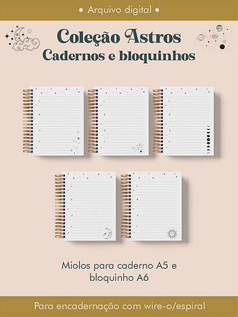 Caderno e bloquinho wire-o Coleção Astros
