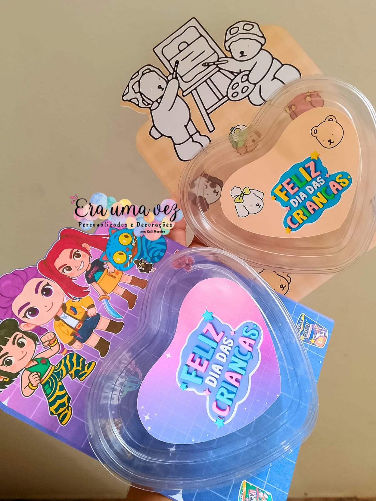 Cartão p- blister de coração dia das crianças Arquivo de Corte Cartão Blister Dia das Crianças - Imagem 1