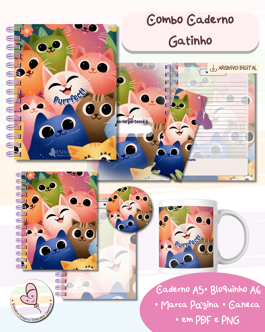 Combo caderno gatinho Combo caderno Gatinhos - Imagem 1