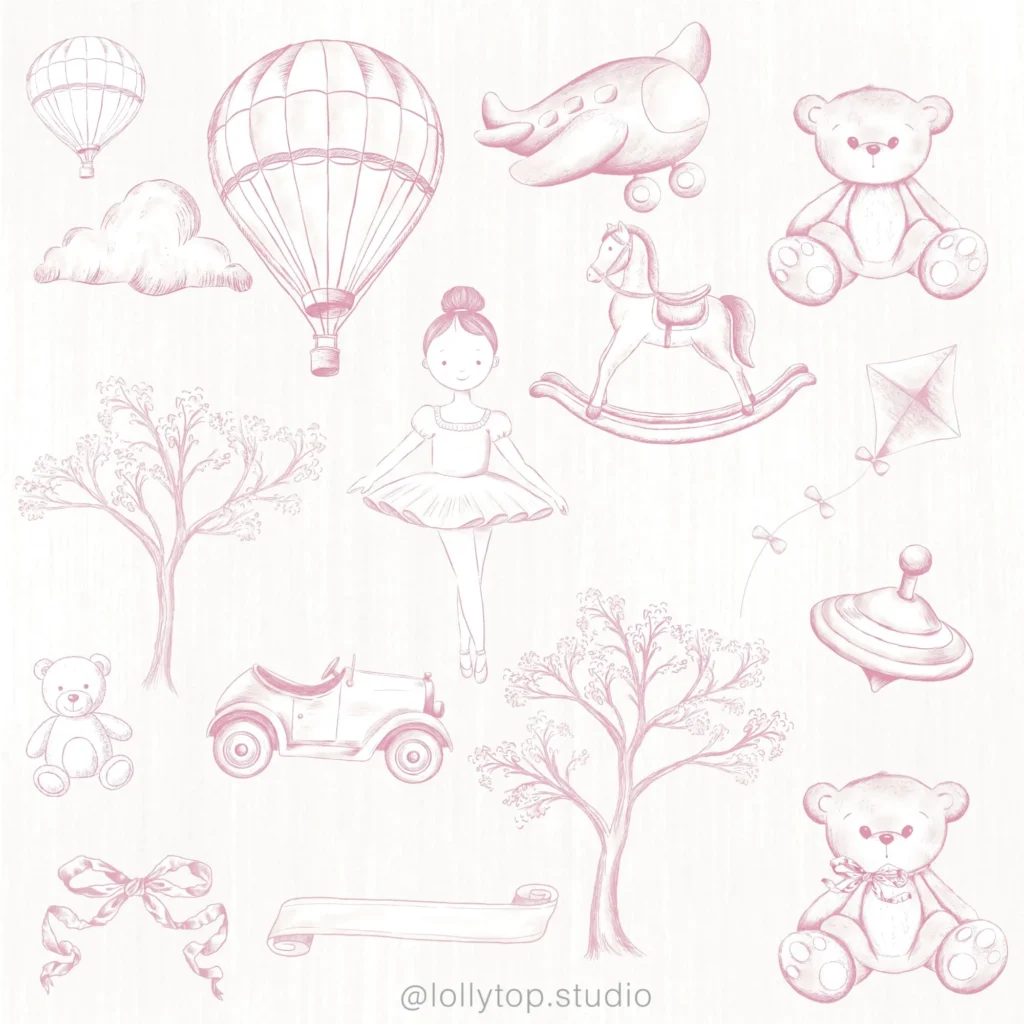 Kit Digital Toile de jouy – Brinquedos – Rosa - Imagem 5