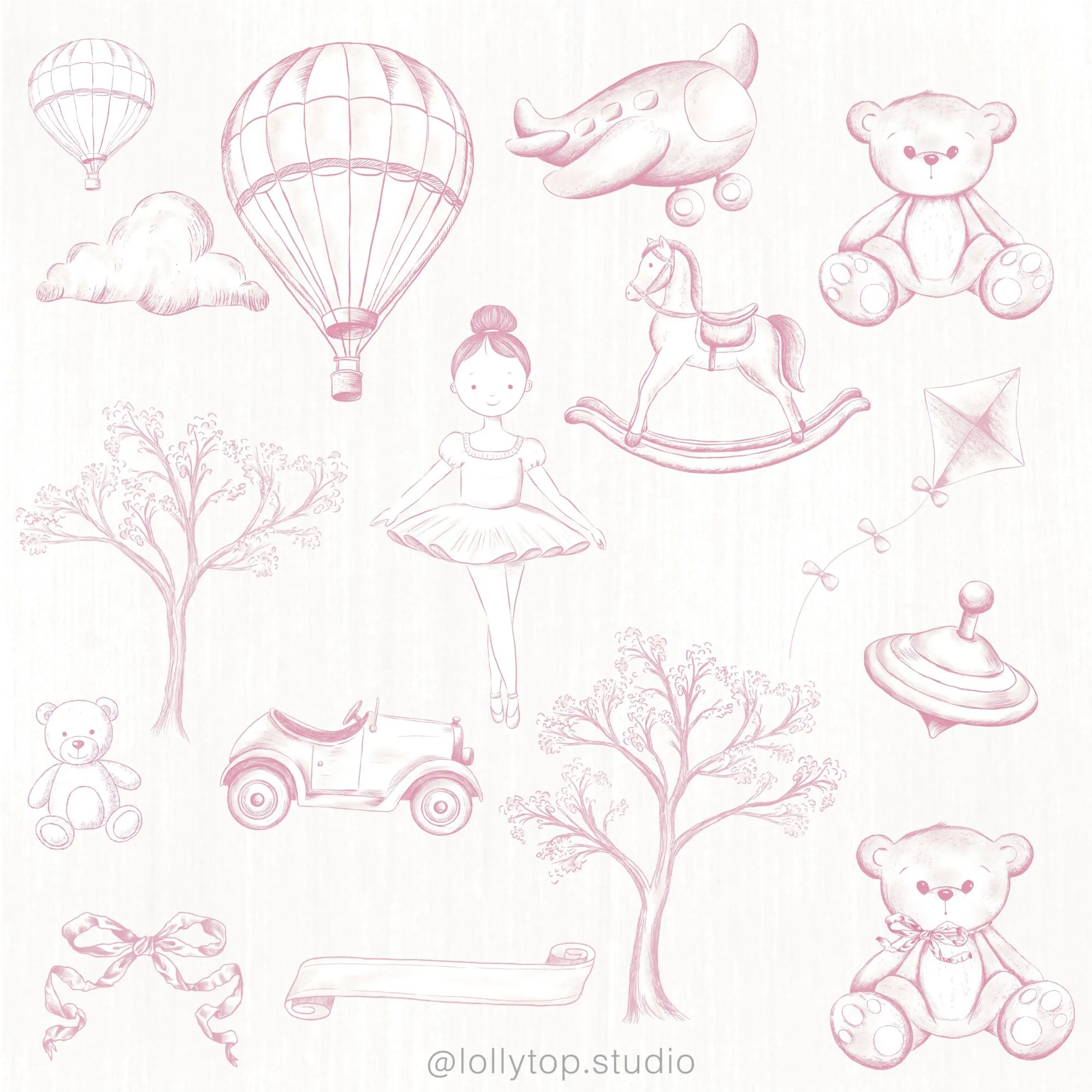 Ilustracao_Sem_Titulo-10 (1) Kit Digital Toile de jouy – Brinquedos – Rosa - Imagem 5
