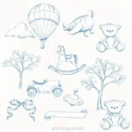 Kit Digital Toile de jouy – Brinquedos – azul - Imagem 5