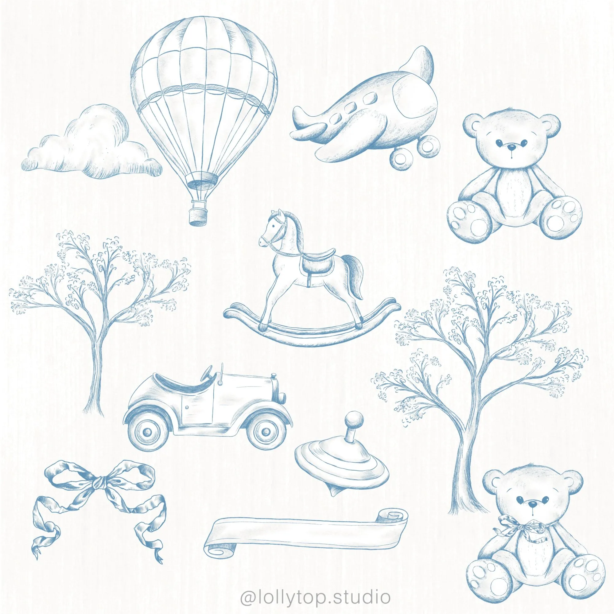 Ilustracao_Sem_Titulo-7 Kit Digital Toile de jouy – Brinquedos – azul - Imagem 5