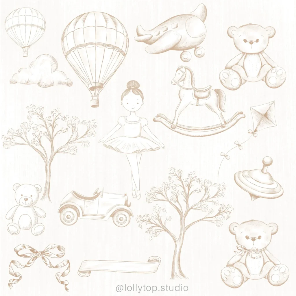 Kit Digital Toile de jouy – Brinquedos – beige - Imagem 5