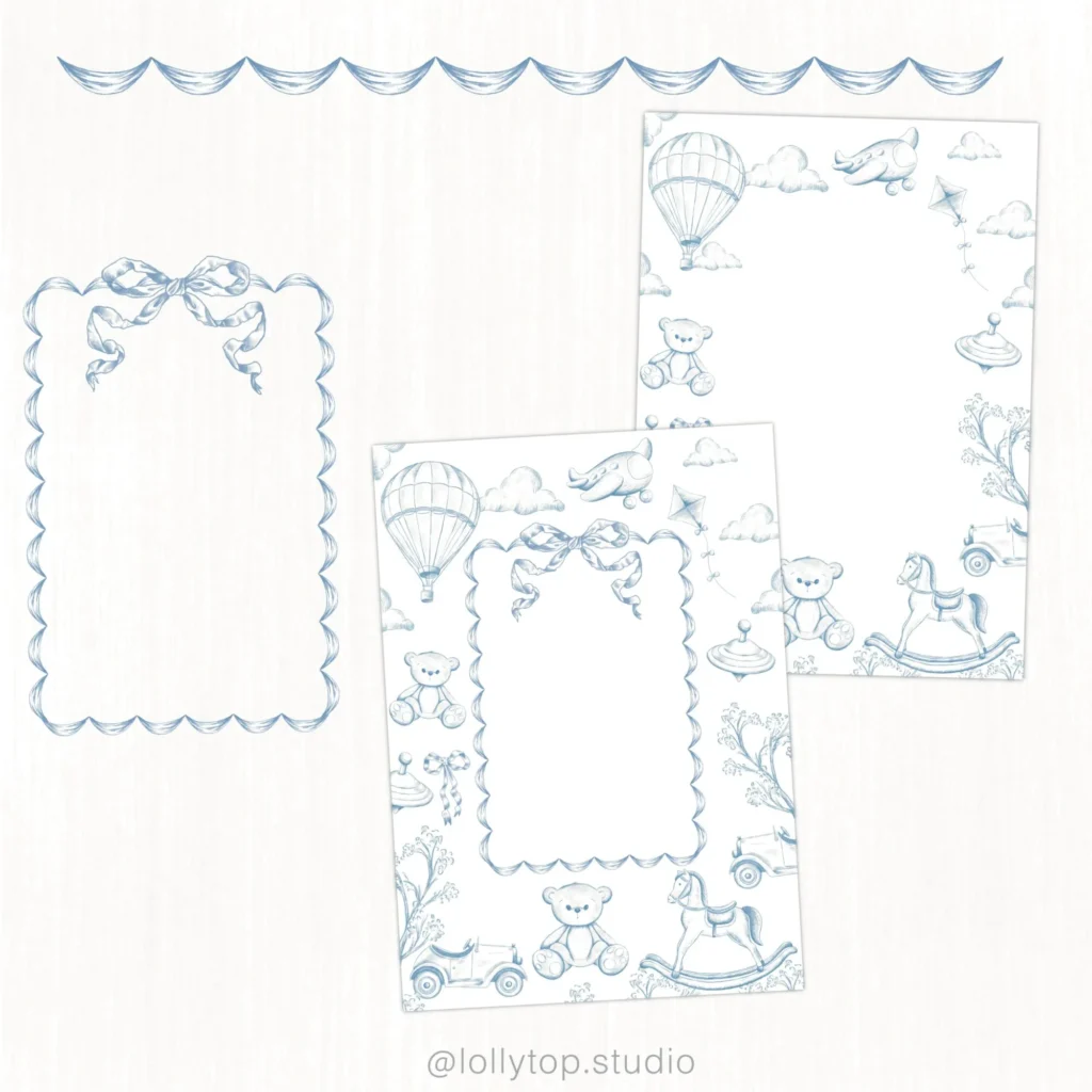 Kit Digital Toile de jouy – Brinquedos – azul - Imagem 4
