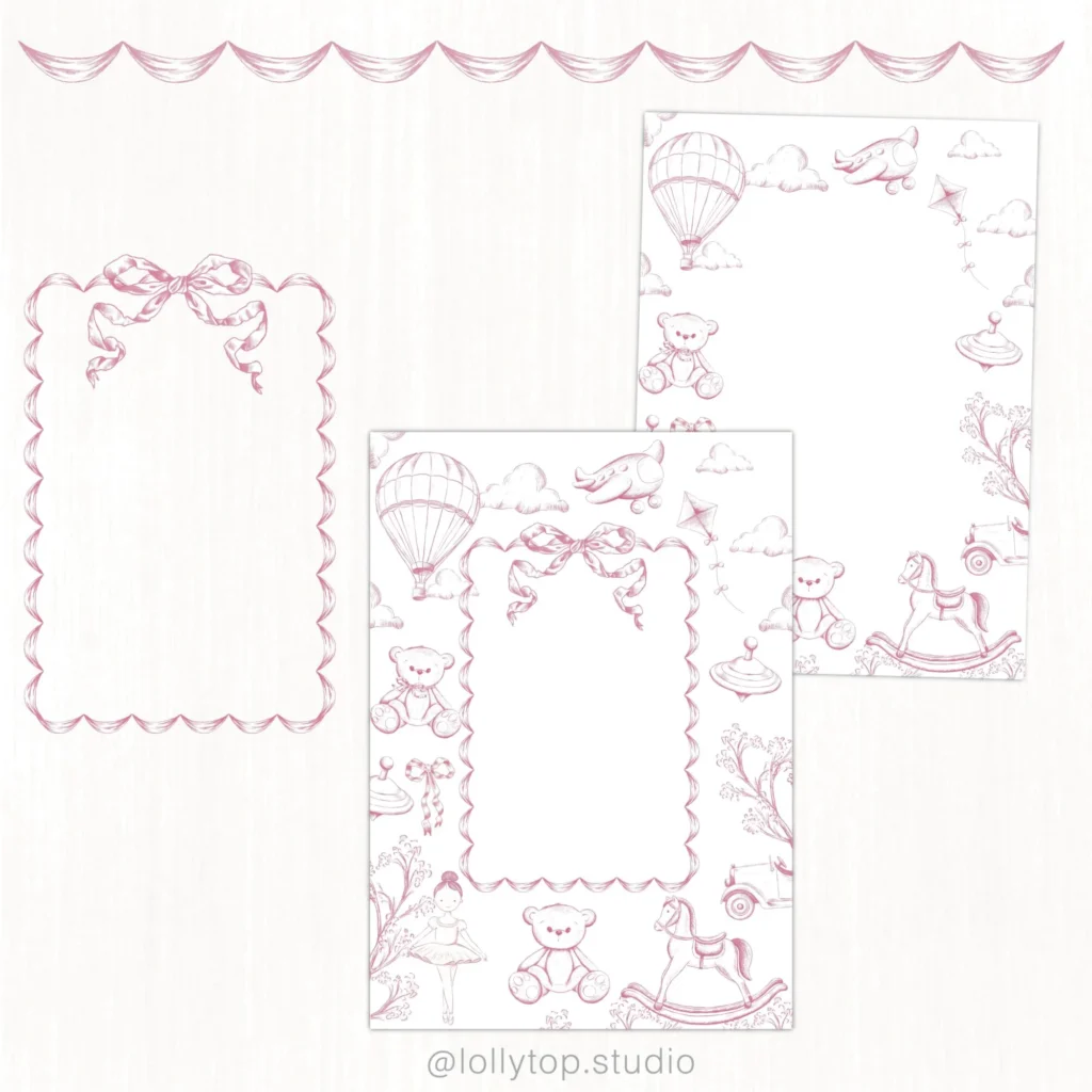 Kit Digital Toile de jouy – Brinquedos – Rosa - Imagem 4