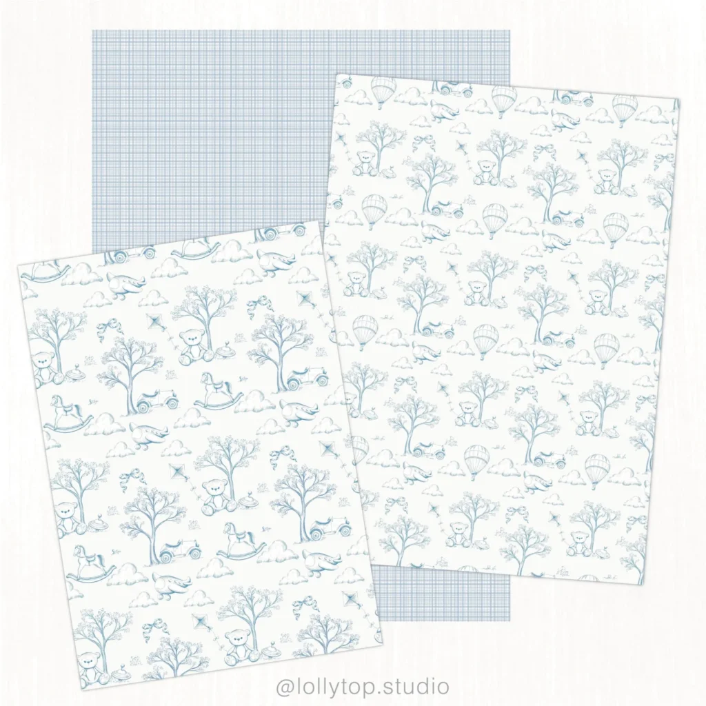 Kit Digital Toile de jouy – Brinquedos – azul - Imagem 3