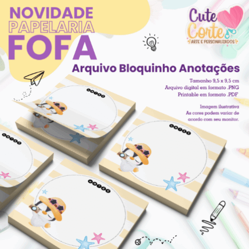 Bloquinho Pinguim 95x95mm - Arquivo Digital