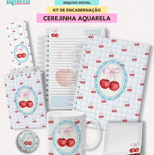 KIT DE ENCADERNAÇÃO | COLEÇÃO CEREJINHAS AQUARELA