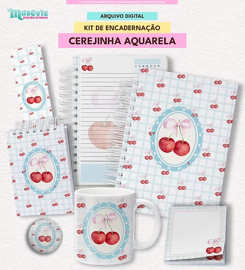 KIT CEREJINHA AQUARELA KIT DE ENCADERNAÇÃO | COLEÇÃO CEREJINHAS AQUARELA - Imagem 1