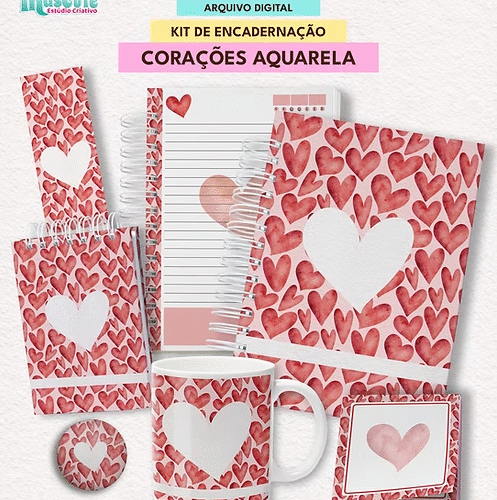 KIT DE ENCADERNAÇÃO | COLEÇÃO CORAÇÕES AQUARELA