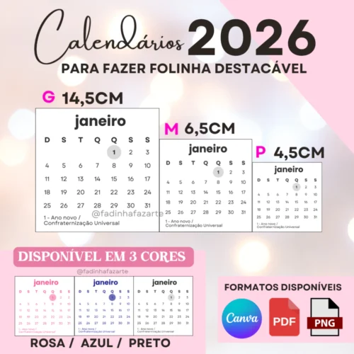 Molde Calendário 2026 para Blocagem