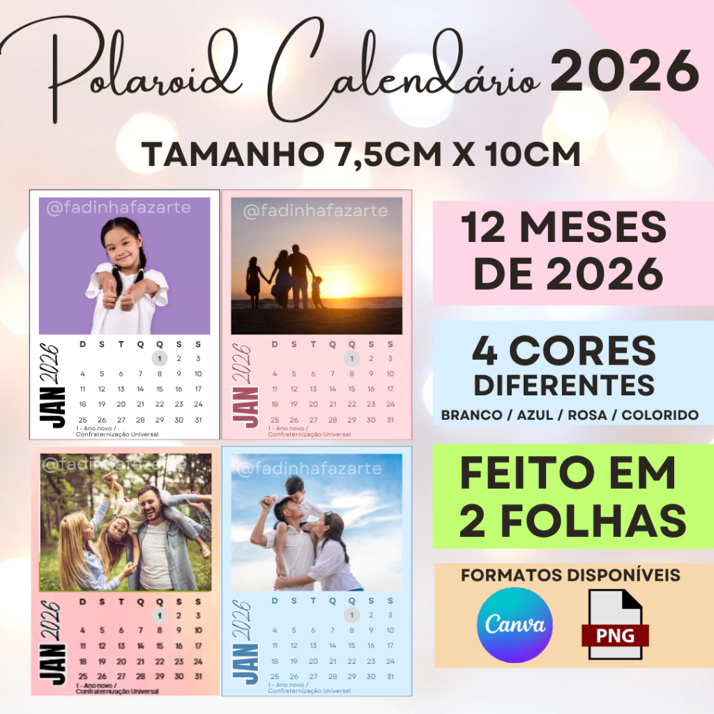 Molde Calendário Polaroid 2026 Molde Calendário Polaroid 2026 - Imagem 1