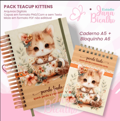 Caderno Pautado A5+Bloquinho A6 Teacup kittens