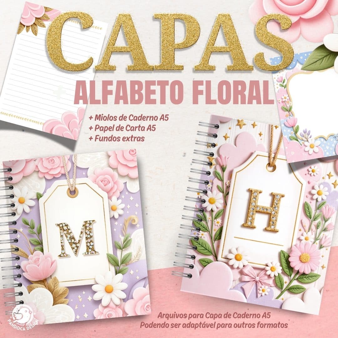 Pack Capas Alfabeto Floral e miolos (Encadernação) Pack Capas Alfabeto Floral e miolos (Encadernação) - Imagem 1