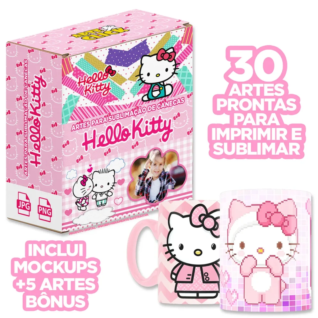Pacotinho de Artes Hello Kitty para Sublimação de Canecas - Imagem 1