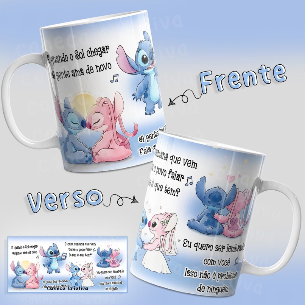 Arte Avulsa – Stitch e Angel – O Que É Que Tem – Versão Femina e Masculina - Imagem 1