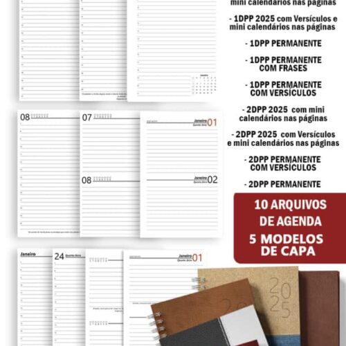 Super Combo 10 Agendas 2026 e Permanente Masculina com 5 Modelos de Capa