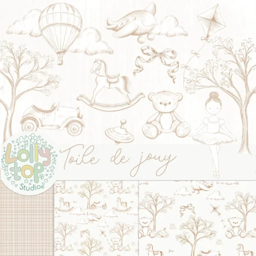Kit Digital Toile de jouy – Brinquedos – beige