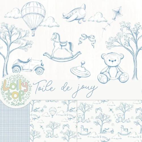 Kit Digital Toile de jouy – Brinquedos – azul