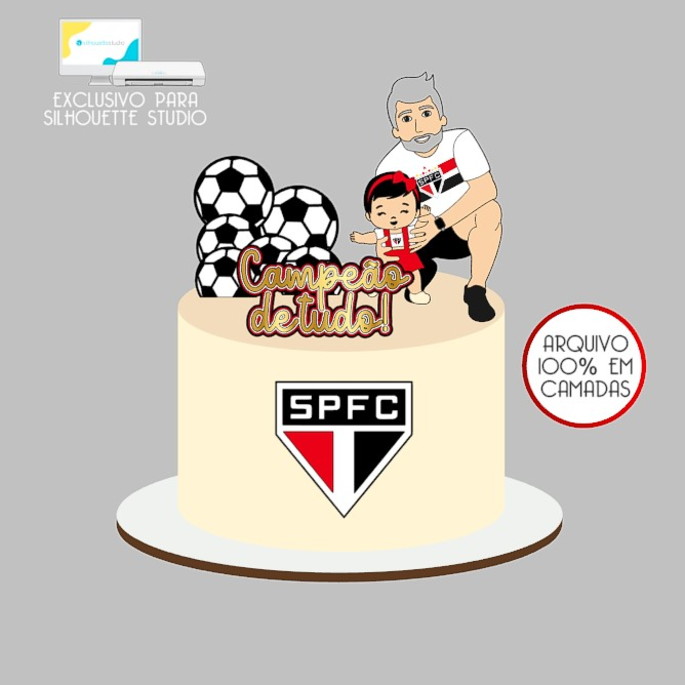 305 - Arquivo Topo de Bolo São Paulo Pai e Filha Arquivo de Corte Topo de Bolo Futebol - Imagem 1